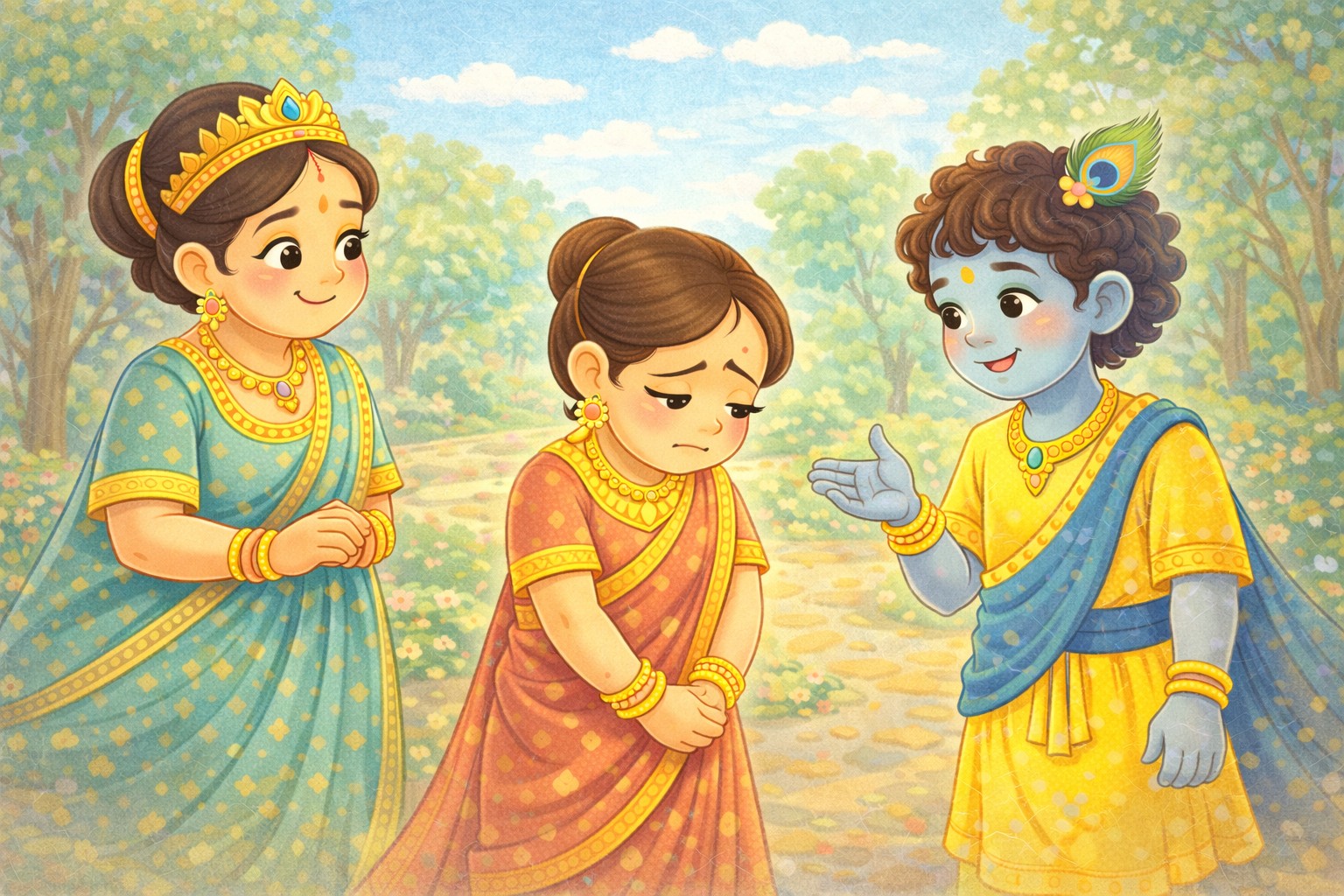Rukmini feeling disappointed after child Krishna disappears into the adult form of Krishna