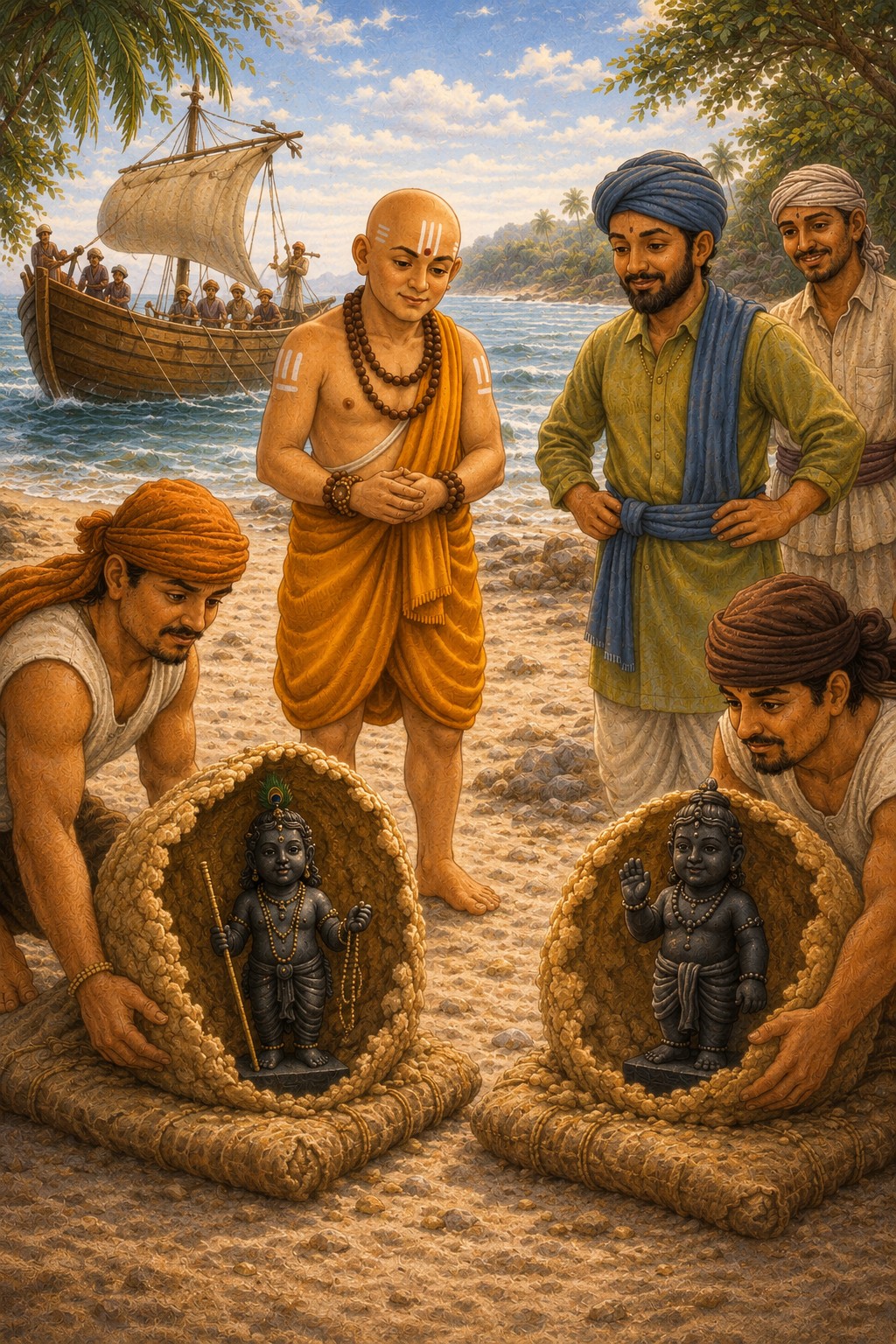 The black stone idols of Balakrishna and Balarama revealed from two great blocks of Gopichandana at Malpe